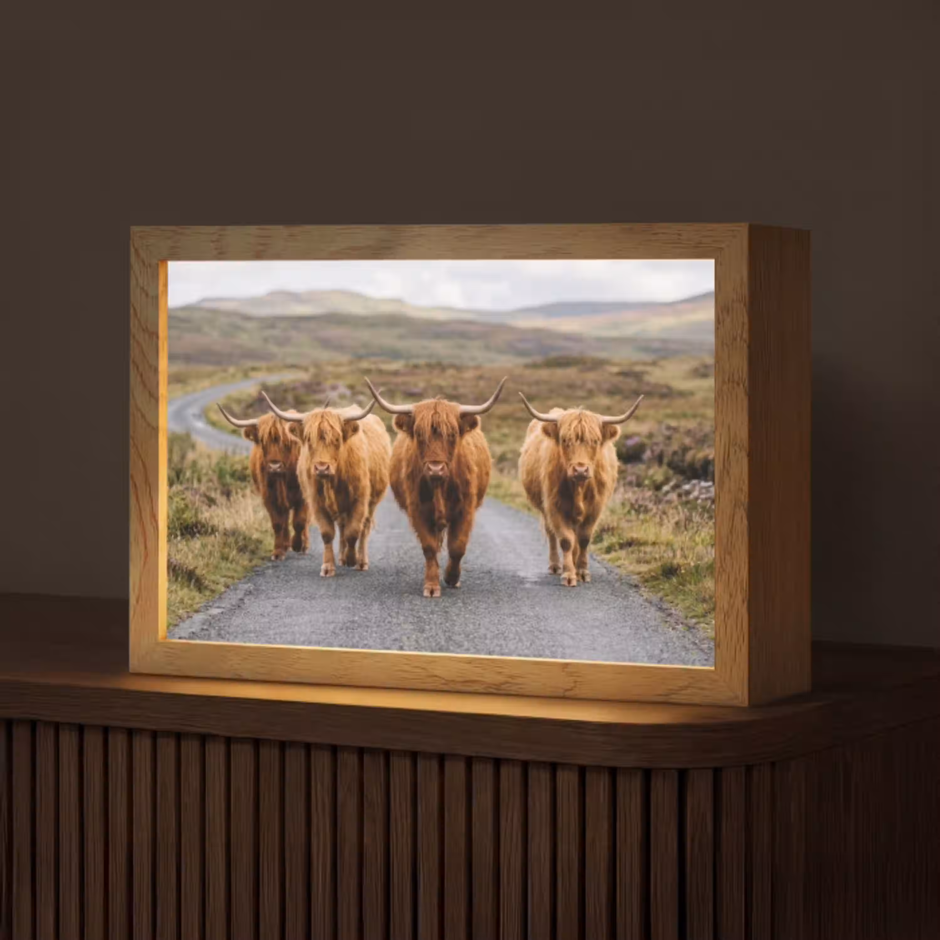 Schotse Hooglanders - Weg - Landschap - Kudde Light Box met kabel (Tafellamp) klein -z3d_website