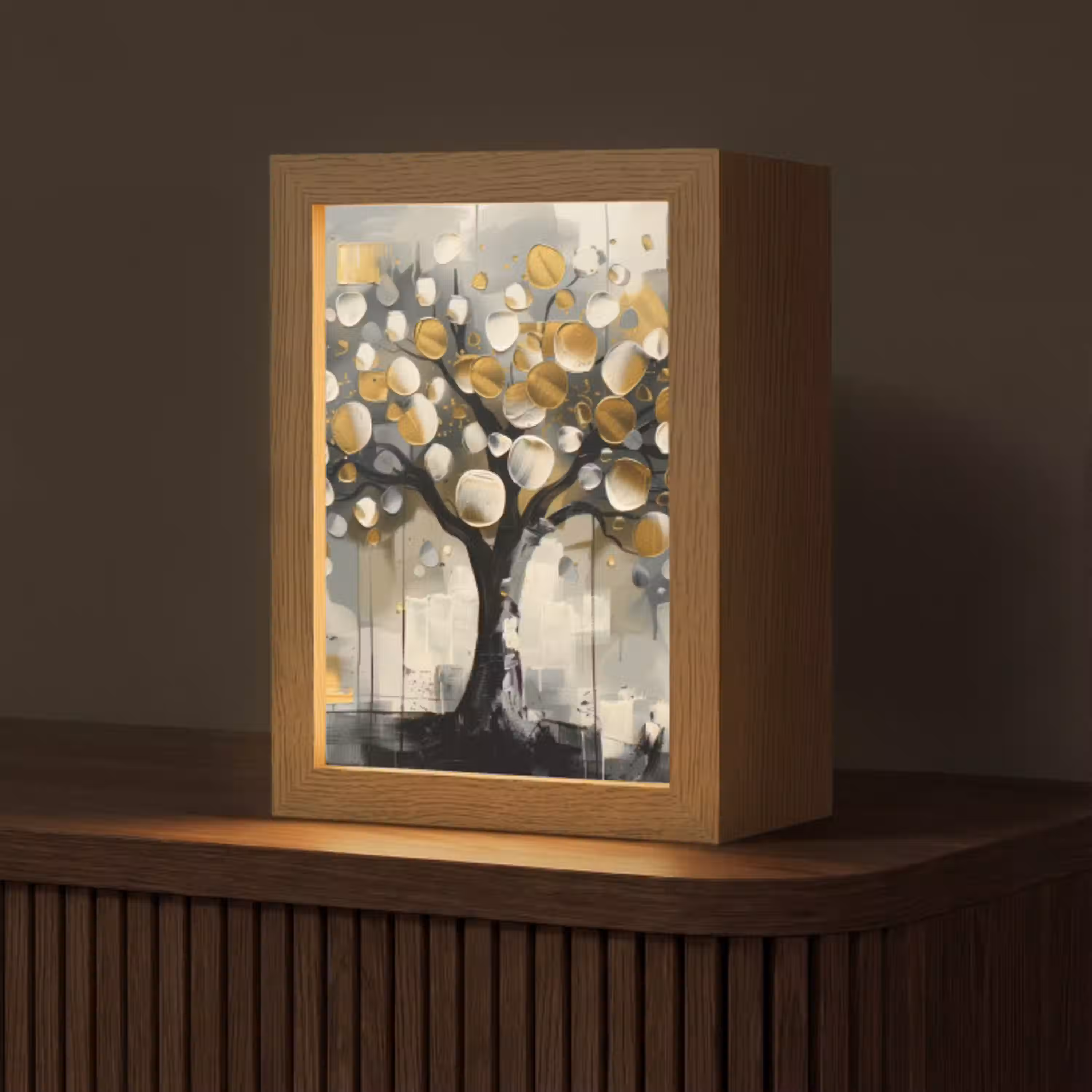Boom - Abstract - Beige - Goud - Zwart Light Box met kabel (Tafellamp) klein -z3d_website