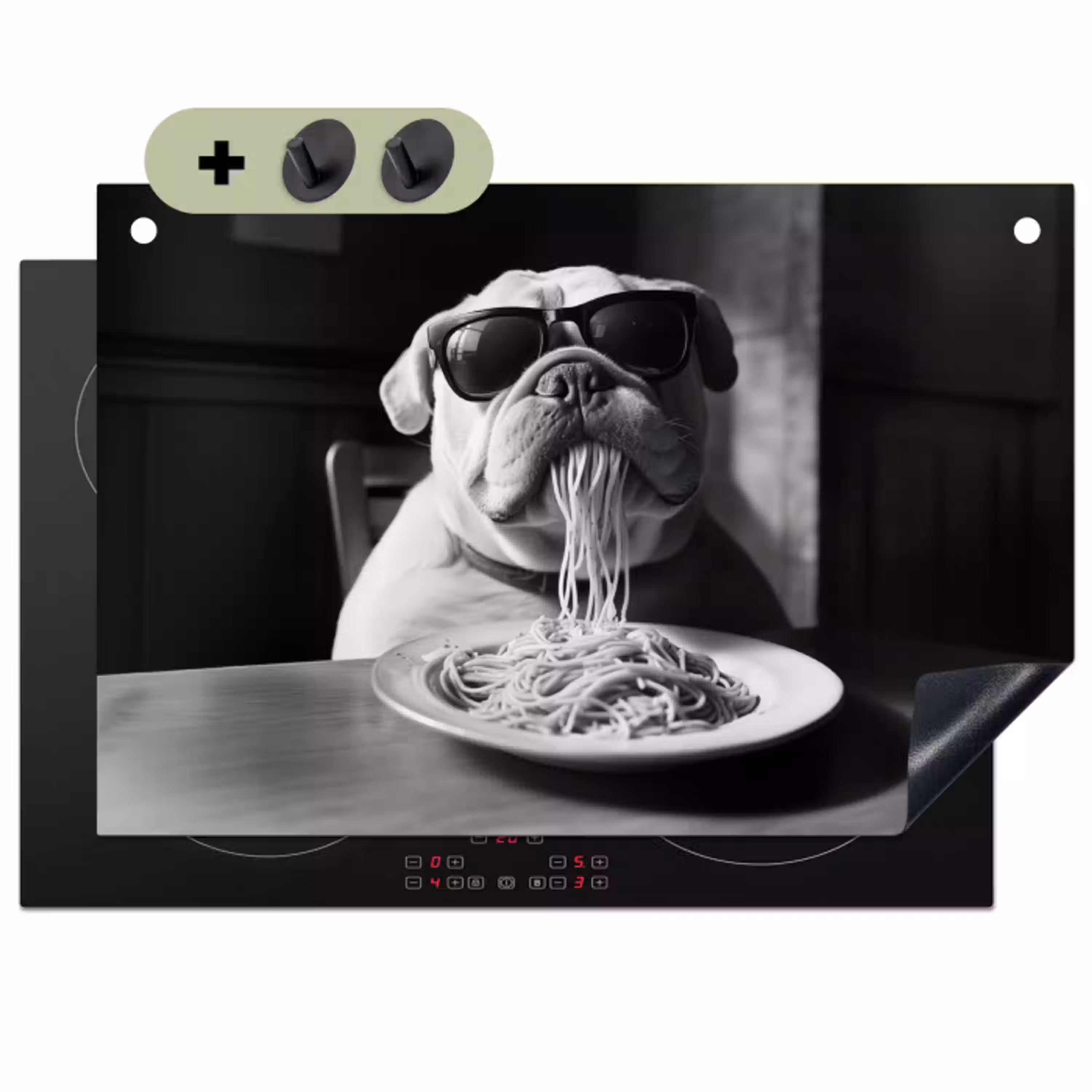 Hond - Bulldog - Pasta - Bril - Stoer - Dieren Inductie beschemer met haakjes klein -3d