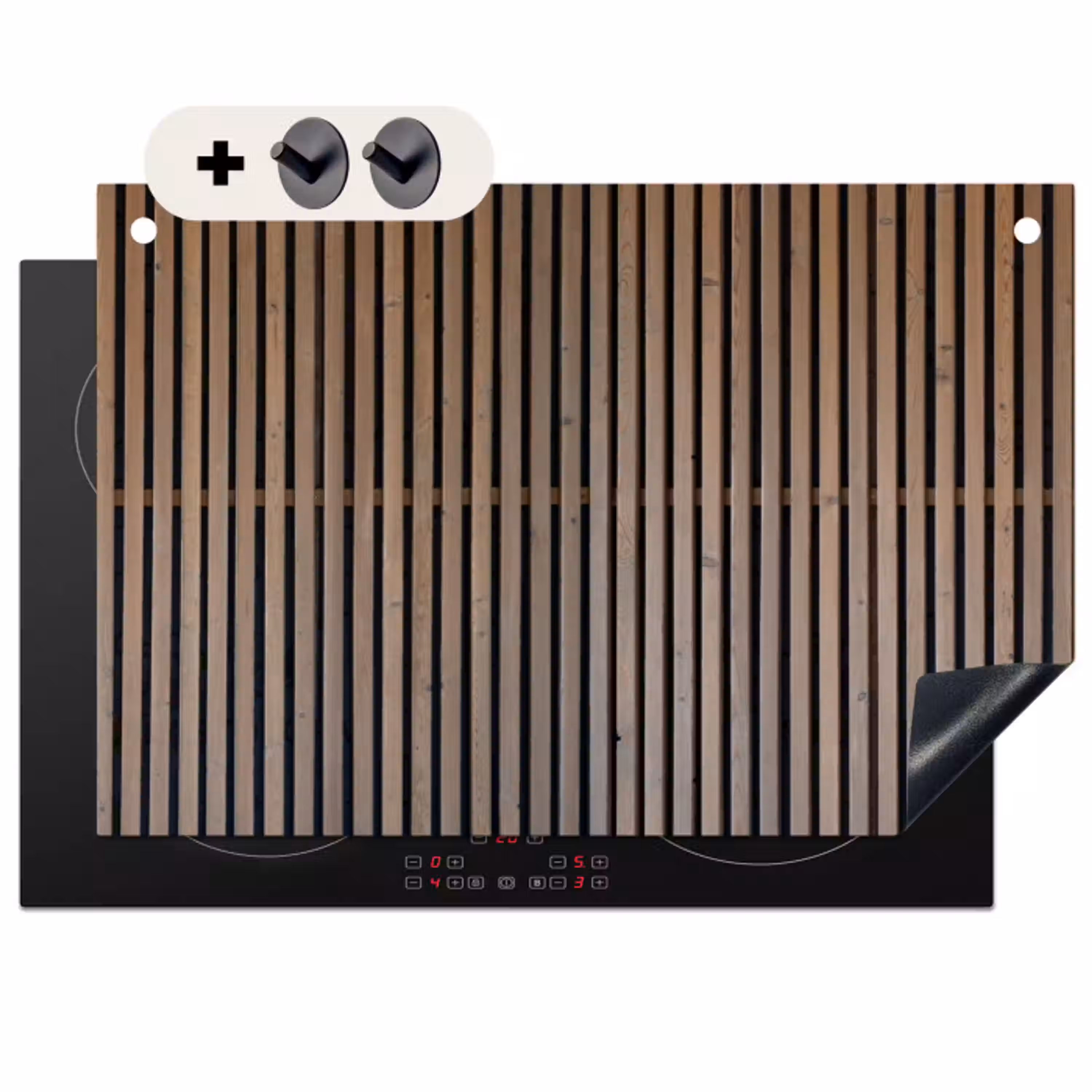 Vintage - Hout - Design - Structuur Inductie beschemer met haakjes klein -3d