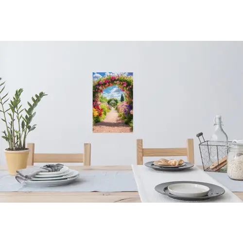 Doorkijk - Bloemen - Kleurrijk - Natuur Muursticker klein -eettafel
