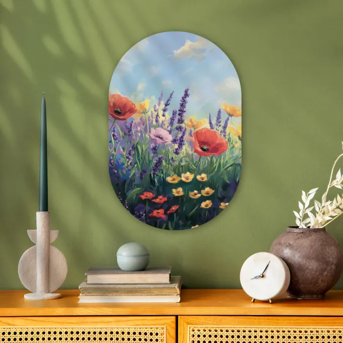 Weide - Bloemen - Kleurrijk Wandcirkel Ovaal Forex klein -sfeer2