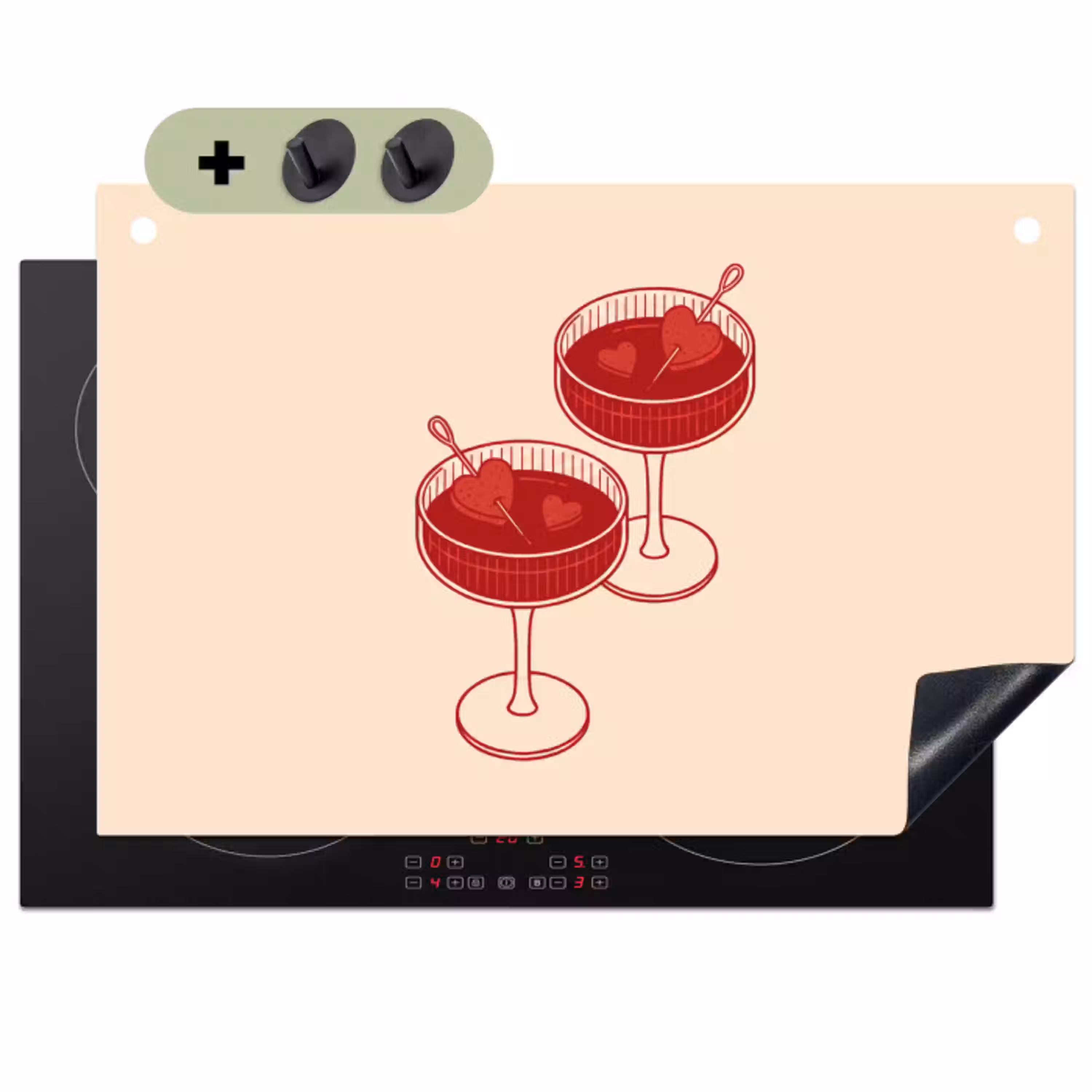 Cocktail - Hartjes - Liefde - Illustratie - Rood Inductie beschemer met haakjes klein -3d