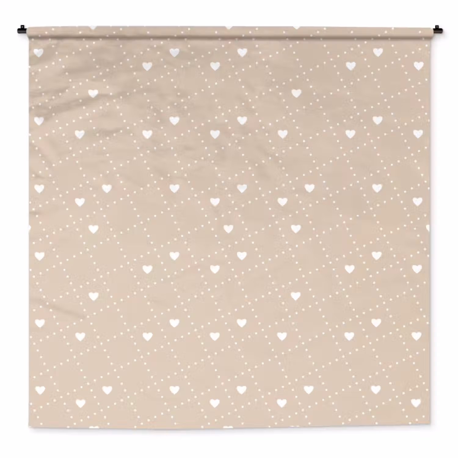 Wandkleed - Beige - Wit - Hartjes - Patroon