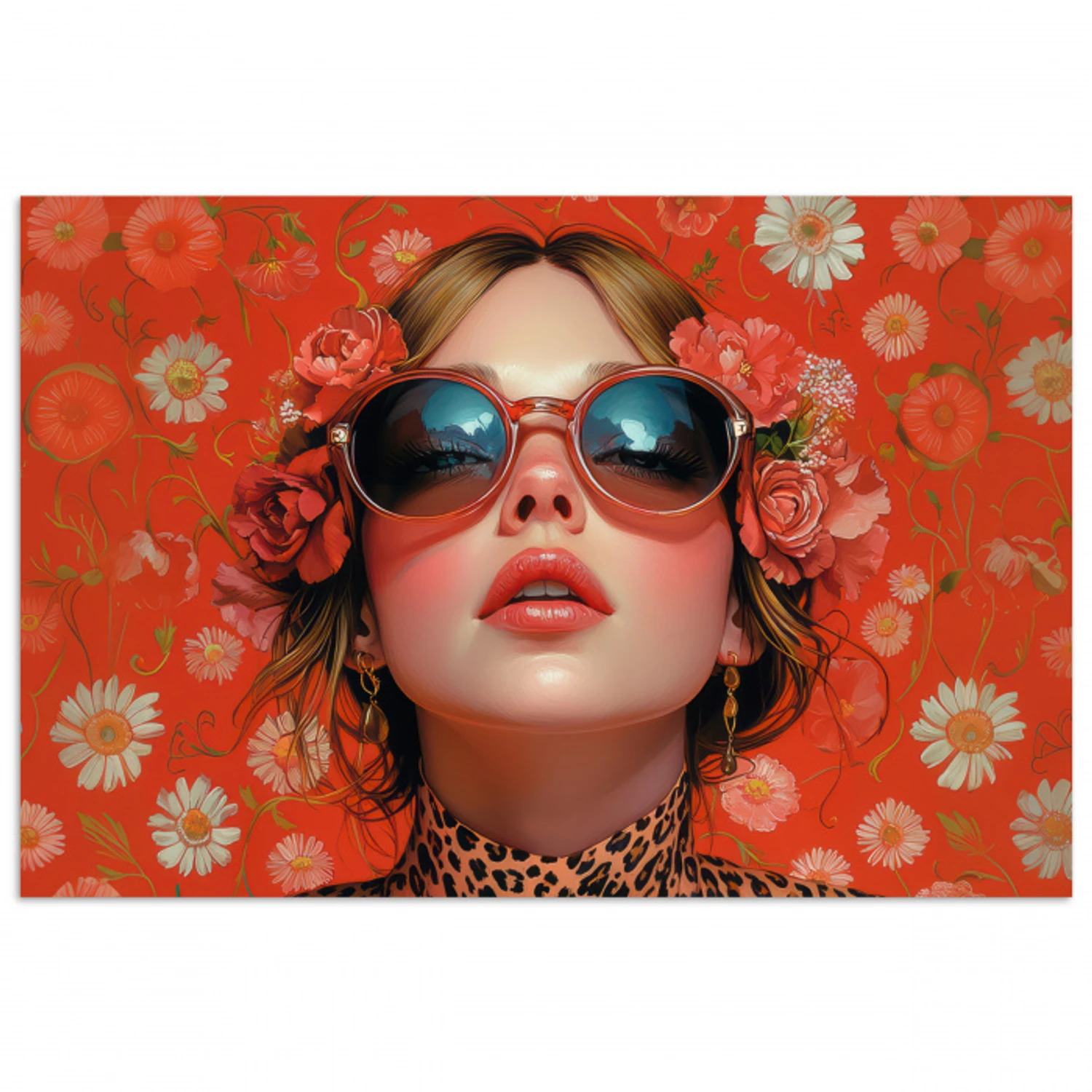 Vrouw - Kleurrijk - Dierenprint - Bloemen poster papier klein -3d