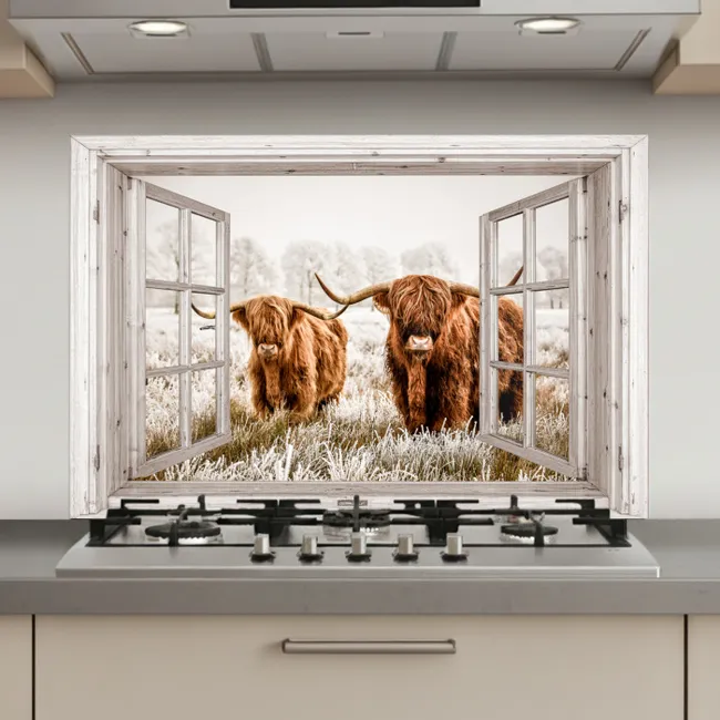 Doorkijk - Schotse hooglander - Dieren keuken achterwand spatscherm klein -3d_website