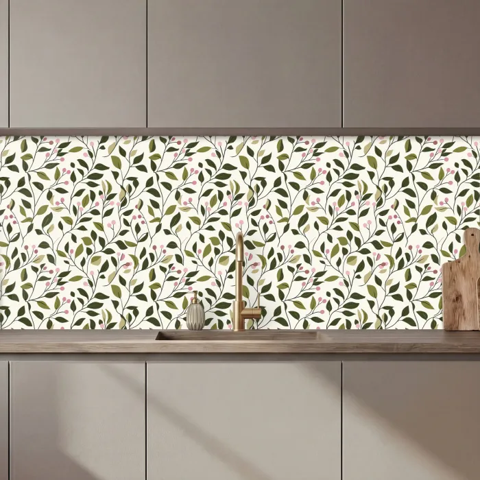 Bladeren - Bessen - Roze keuken achterwand 2 middel 871 zz_3dshopping