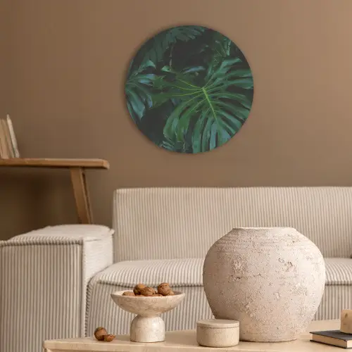 Monstera - Bladeren - Tropical Akoestische PET Vilt - Rond klein -sfeer1