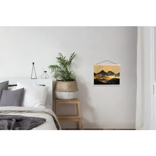 Gouden Bergen bij Maanlicht textielposter latten blank klein -woonkamer