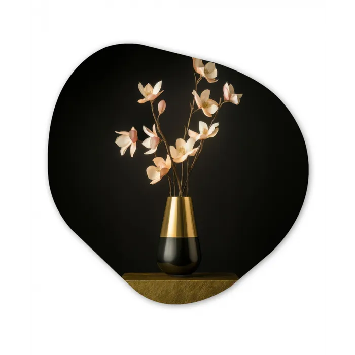 Sierlijk - Boeket - Goud - Vaas Wandcirkel Organisch Plexiglas middel -3d