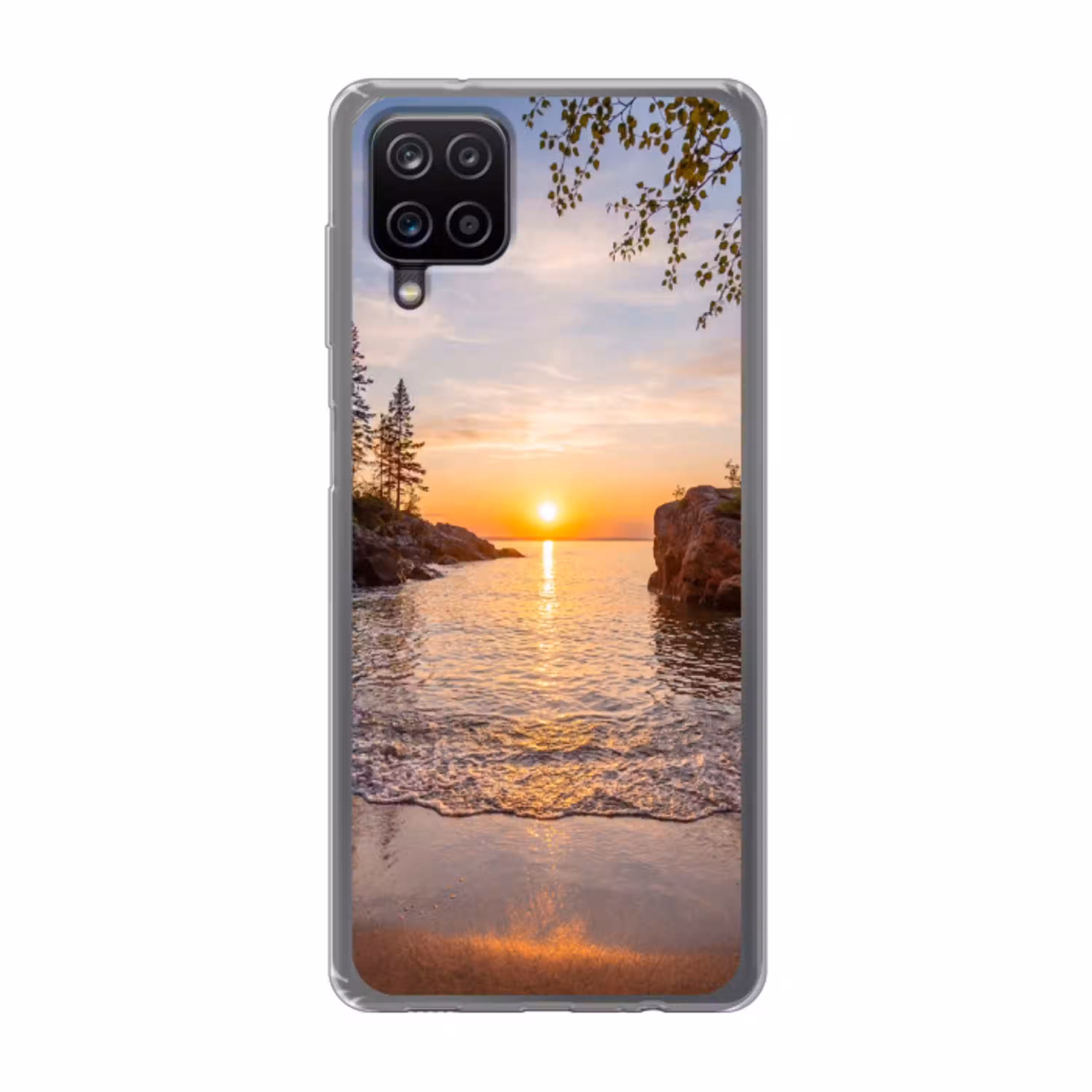Zonsondergang - Kust - Water - Natuur - Oranje Telefoonhoesje Samsung Galaxy A12 klein -3d