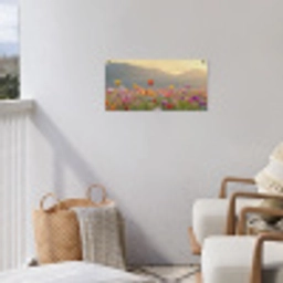 Bloemenveld - Bergen - Zonlicht - Bloemen tuinposter los doek klein -sfeer8