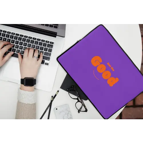 See the good - Oranje - Paars - Smiley laptophoes neopreen klein -bureau