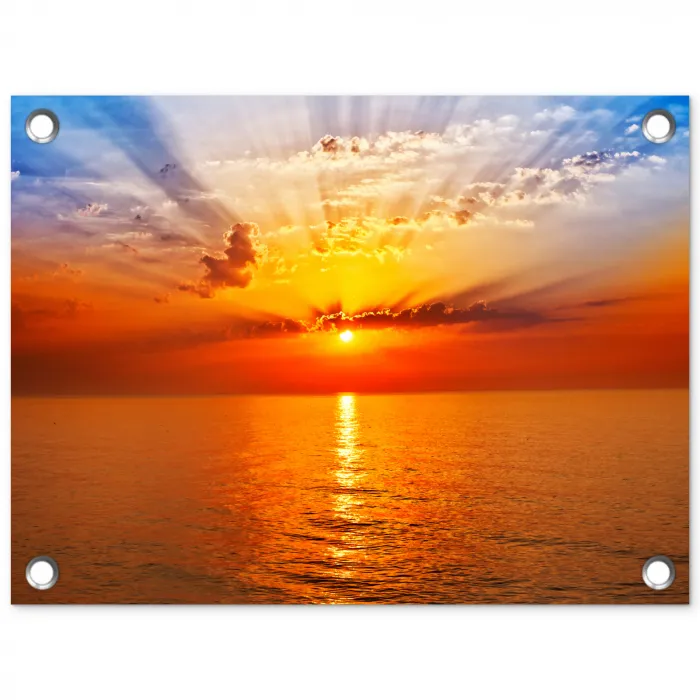Zonsondergang - Zee - Lucht - Oranje - Horizon - Water tuinposter los doek klein -3d