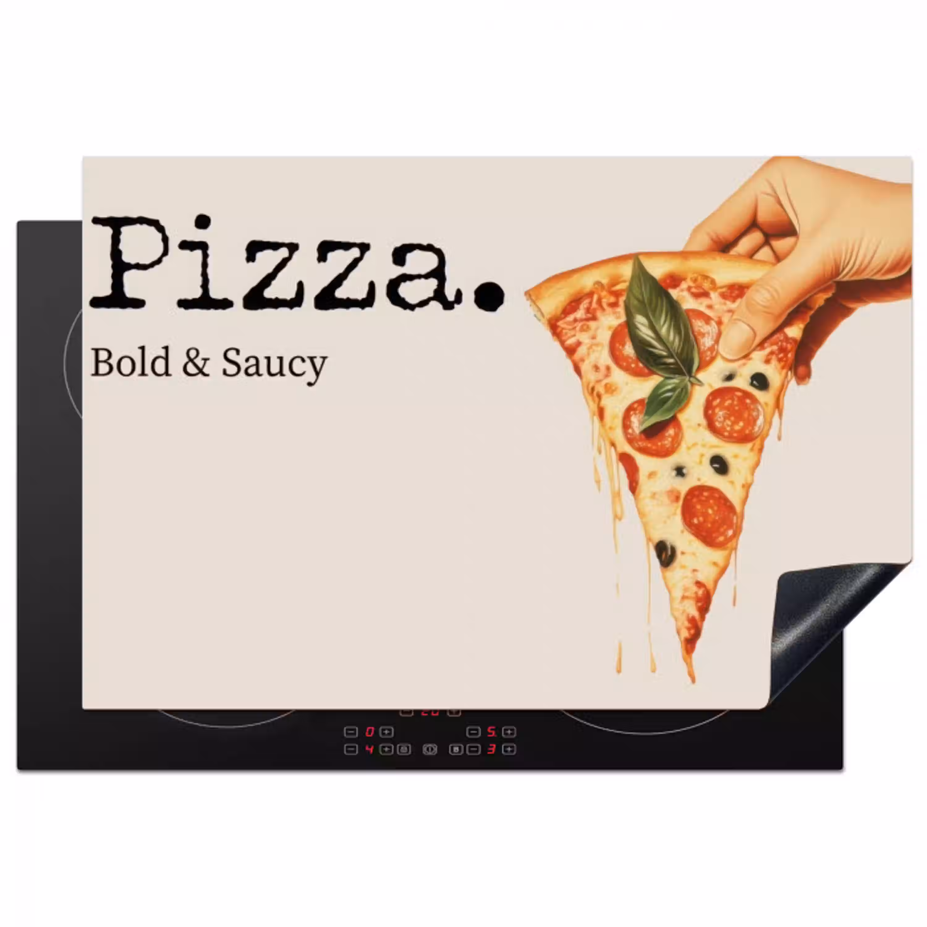 Pizza - Kaas - Pepperoni Inductie beschermer vinyl 3mm klein -3d