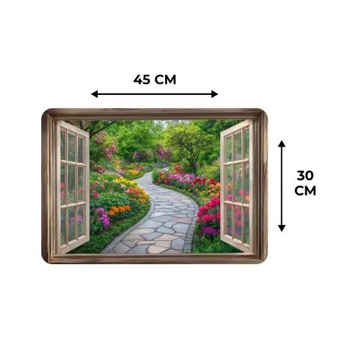 Doorkijk - Bloemen - Tuinpad - Natuur - Raam Placemat vinyl groot -specs