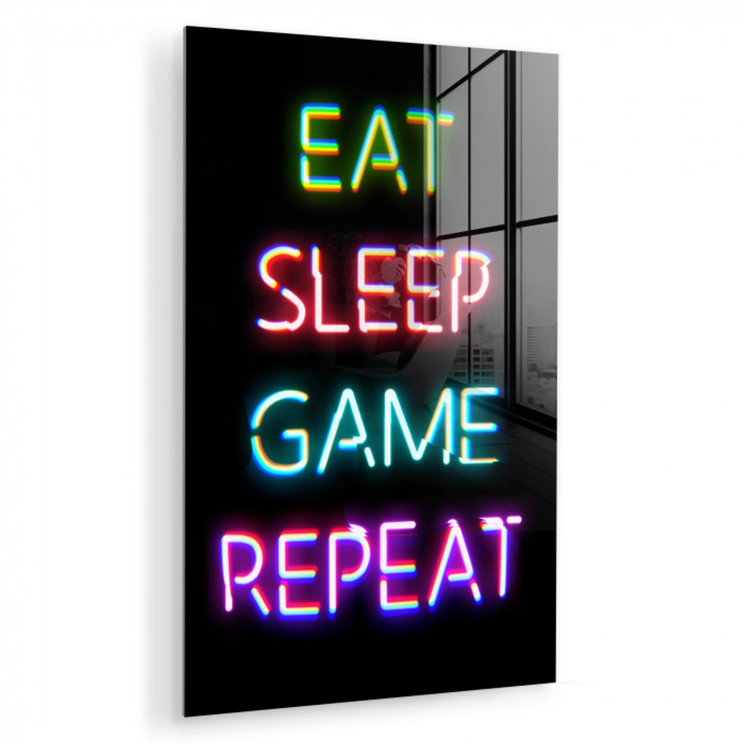 Gaming - Led - Quote - Eat sleep game repeat - Gamen plexiglas 5mm klein -zzzproduct_nieuw