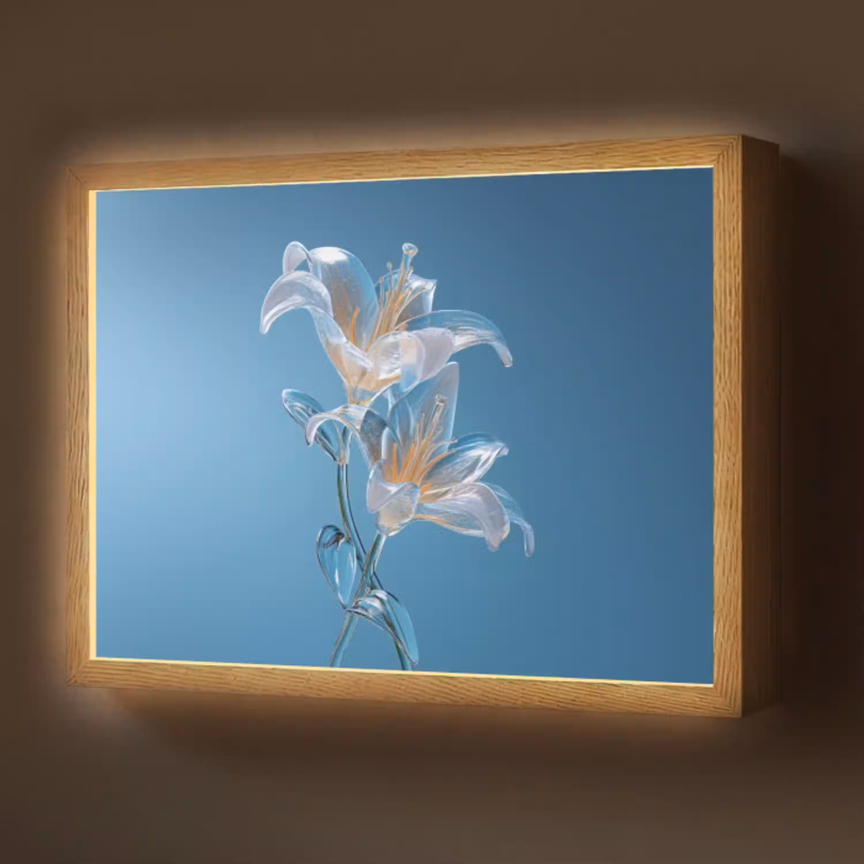 Lelies - Blauw - Glazen Light Box met batterij (Wandlamp) middel -z3d_website