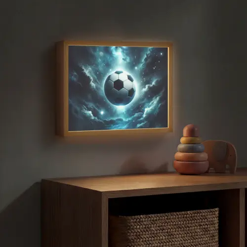 Voetbal - Galaxy - Ruimte - Sport - Blauw Light Box met batterij (Wandlamp kind) middel -sfeer5_kind