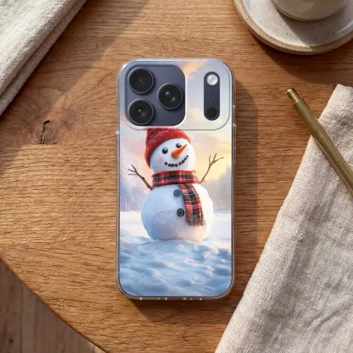 Sneeuwpop - Zonsondergang - Wit Telefoonhoesje iPhone 17 Pro klein -sfeer1