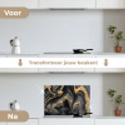 Marmer - Acryl - Goud - Luxe - Abstract keuken achterwand spatscherm klein -voor_na_NL