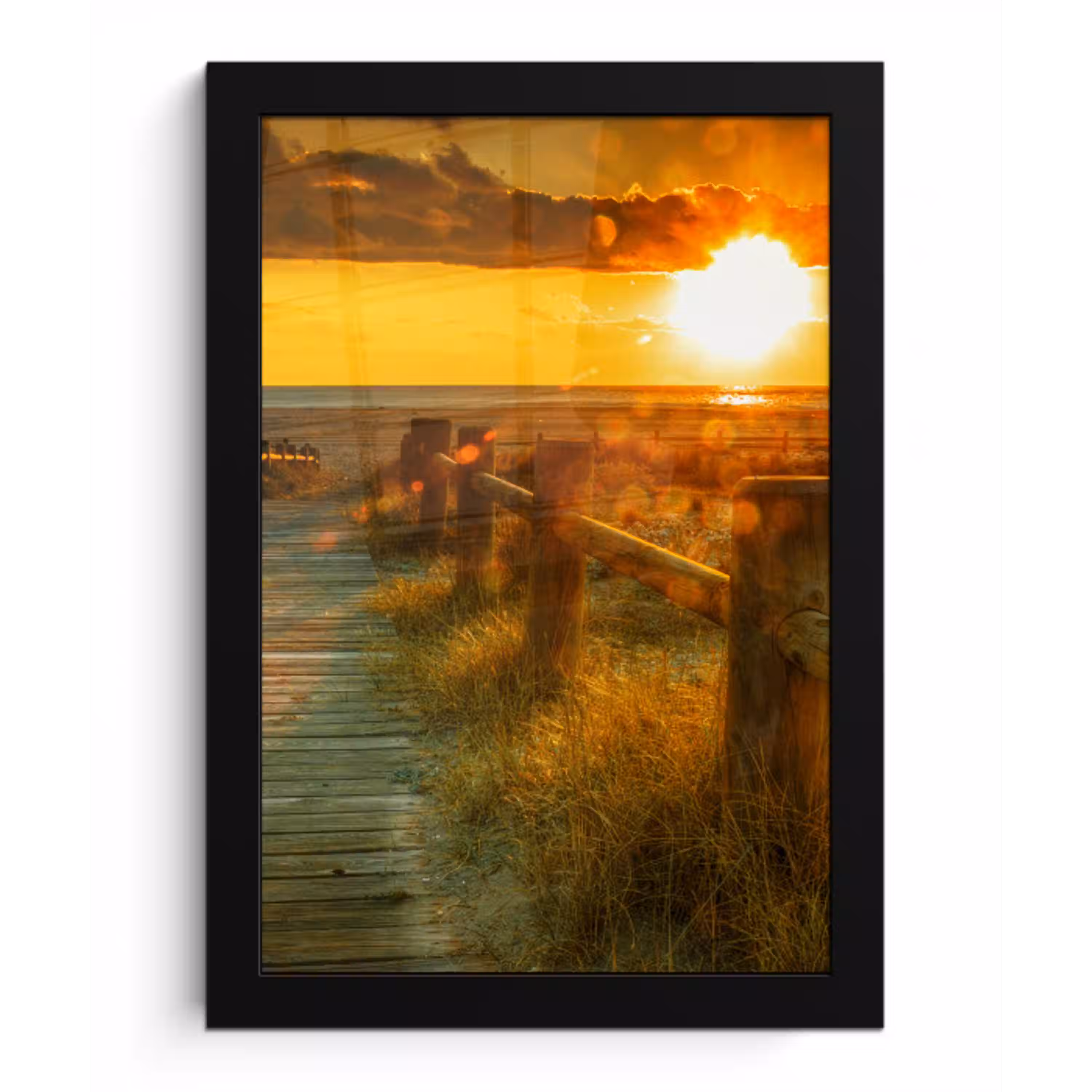 Zon - Strand - Duin - Horizon - Gras - Pad - Oranje fotolijst zwart zonder passe partout klein -3d