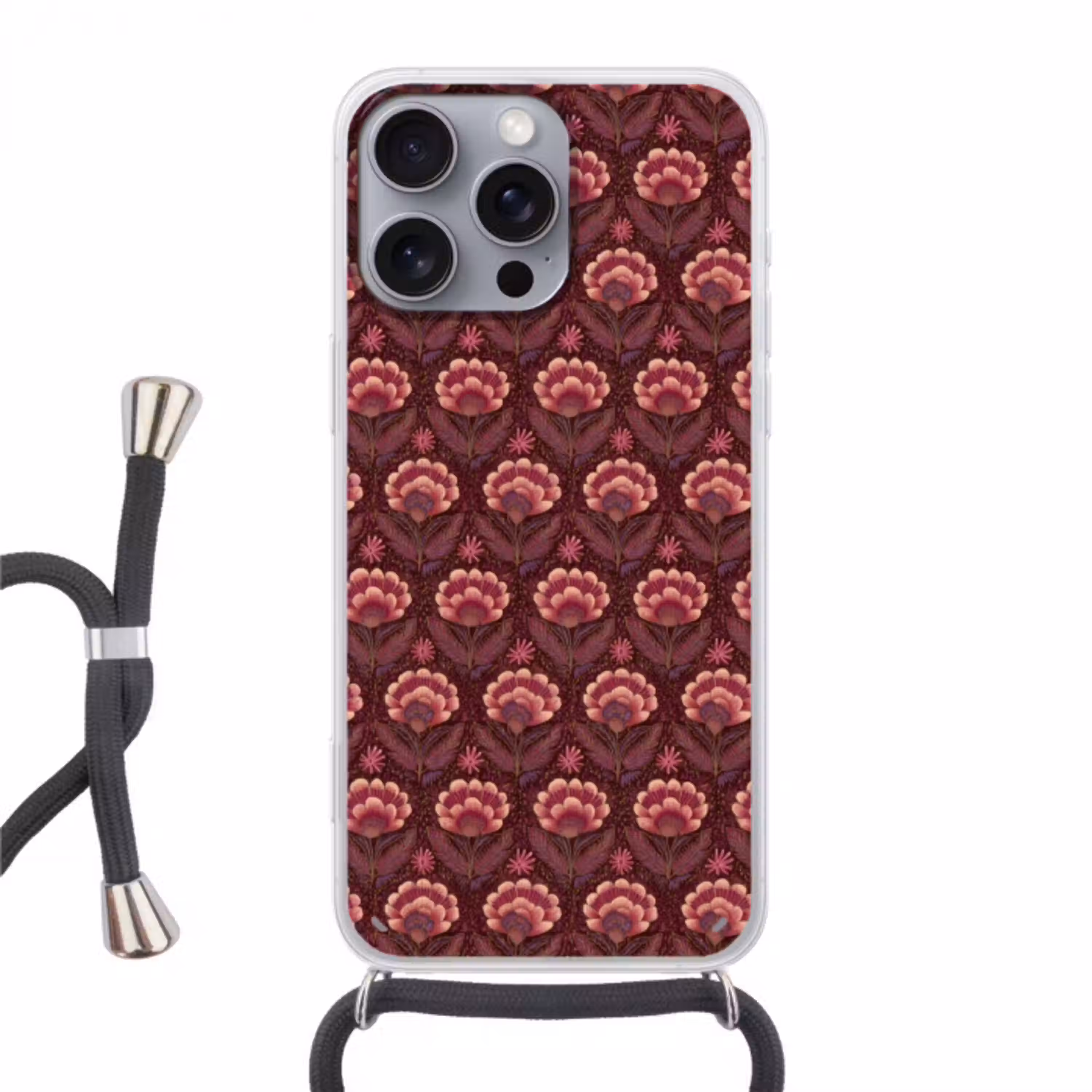 Bloemen - Waaier - Paars Hoesje iPhone 16 Pro Max met koord klein 804 -3d