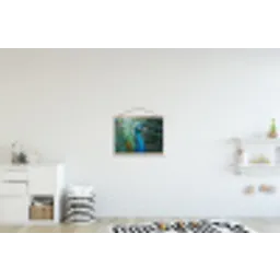 Pauw - Veren - Blauw textielposter latten blank klein -kinderkamer