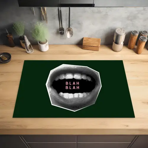 Mond - Groen - Illustratie - BLAH BLAH Inductie beschermer vinyl 3mm klein -sfeer5