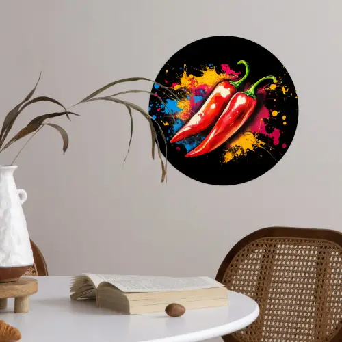 Peper - Graffiti - Verf - Abstract - Modern - Kleurrijk Wandcirkel behangsticker klein -sfeer3