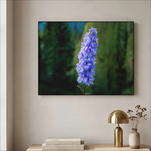 Bloemen - Blauw - Dennenboom Textielframe zwart klein -sfeer2