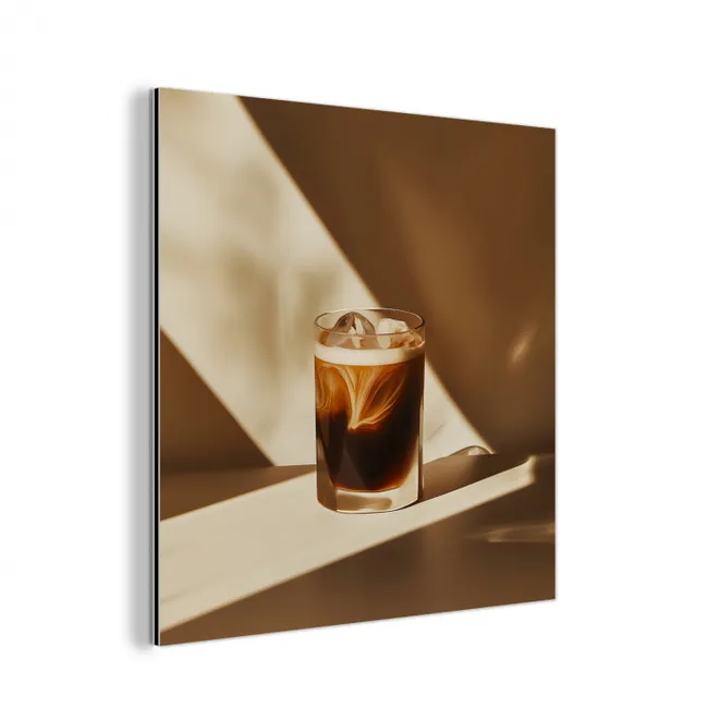 Glas - Ijskoffie - Schaduw - Bruin aluminium wit klein -3d