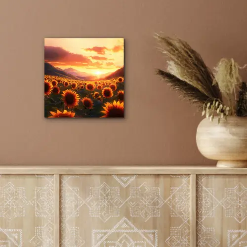 Zonnebloemen - Zonsondergang - Landschap aluminium wit klein -sfeer4