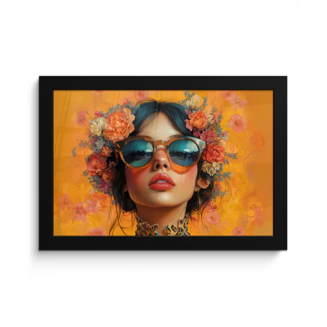 Vrouw - Bloemen - Aesthetic - Oranje fotolijst zwart zonder passe partout klein -3d