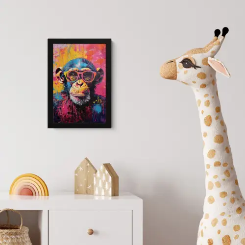 Graffiti - Chimpansee - Aap - Bril - Kleurrijk fotolijst zwart zonder passe partout klein -usfeer4_kinderkamer
