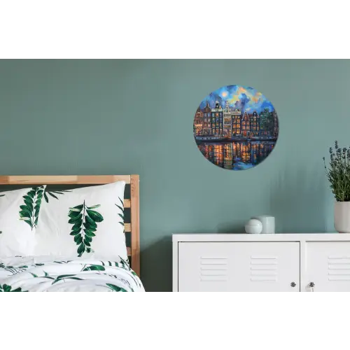 Grachten Amsterdam - Huizen - Stad - Kleurrijk Wandcirkel aluminium klein -slaapkamer