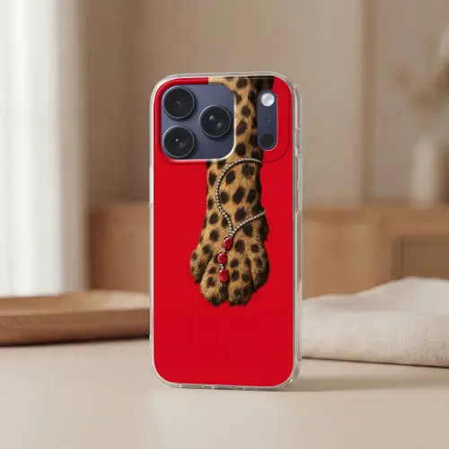 Poot - Luipaard - Ketting - Edelstenen Telefoonhoesje iPhone 17 Pro klein -sfeer2