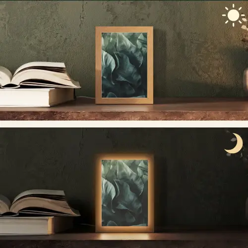 Groen - Bladeren - Glad - Nerven Light Box met kabel (Tafellamp) klein -sfeer3