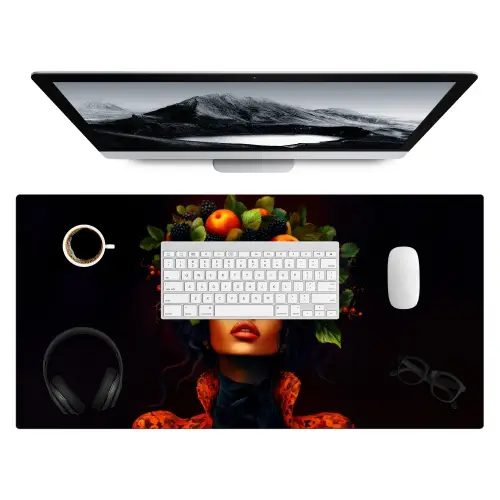 Vrouw - Zwart - Bessen - Bramen - Appels Muismat XXL klein -3d