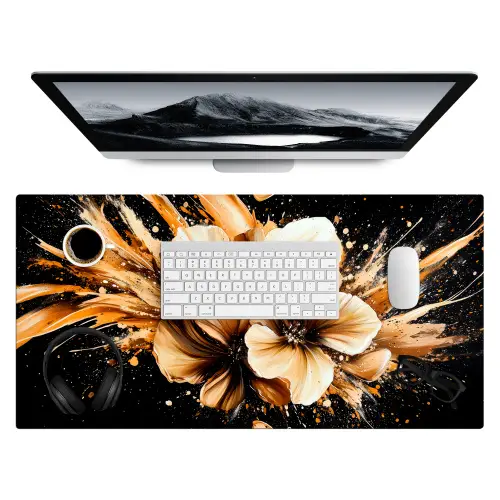 Bloemen - Goud - Graffiti - Zwart - Abstract Muismat XXL klein -3d