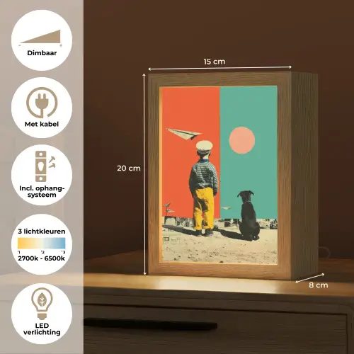 Retro - Jongen - Hond - Rood - Groen Light Box met kabel (Tafellamp) klein -USP_NL
