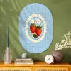 Aardbeien - Lijst - Rood - Geruit Wandcirkel Ovaal Glas middel -sfeer2