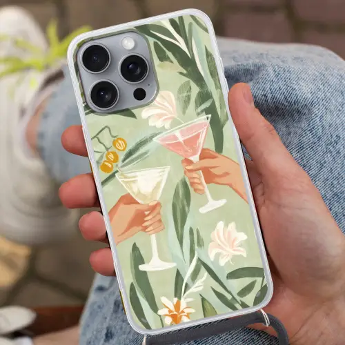 Glazen - Proosten - Bladeren - Groen Hoesje iPhone 16 Pro Max met koord klein -sfeer3