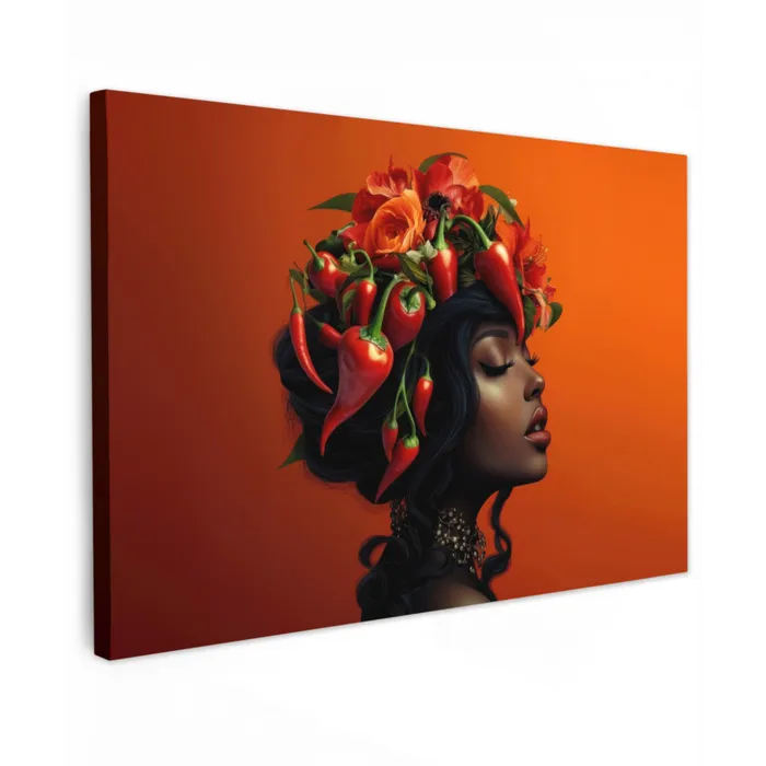 Vrouw - Chilipepers - Pepers - Bloemen canvas 2cm klein -z3d