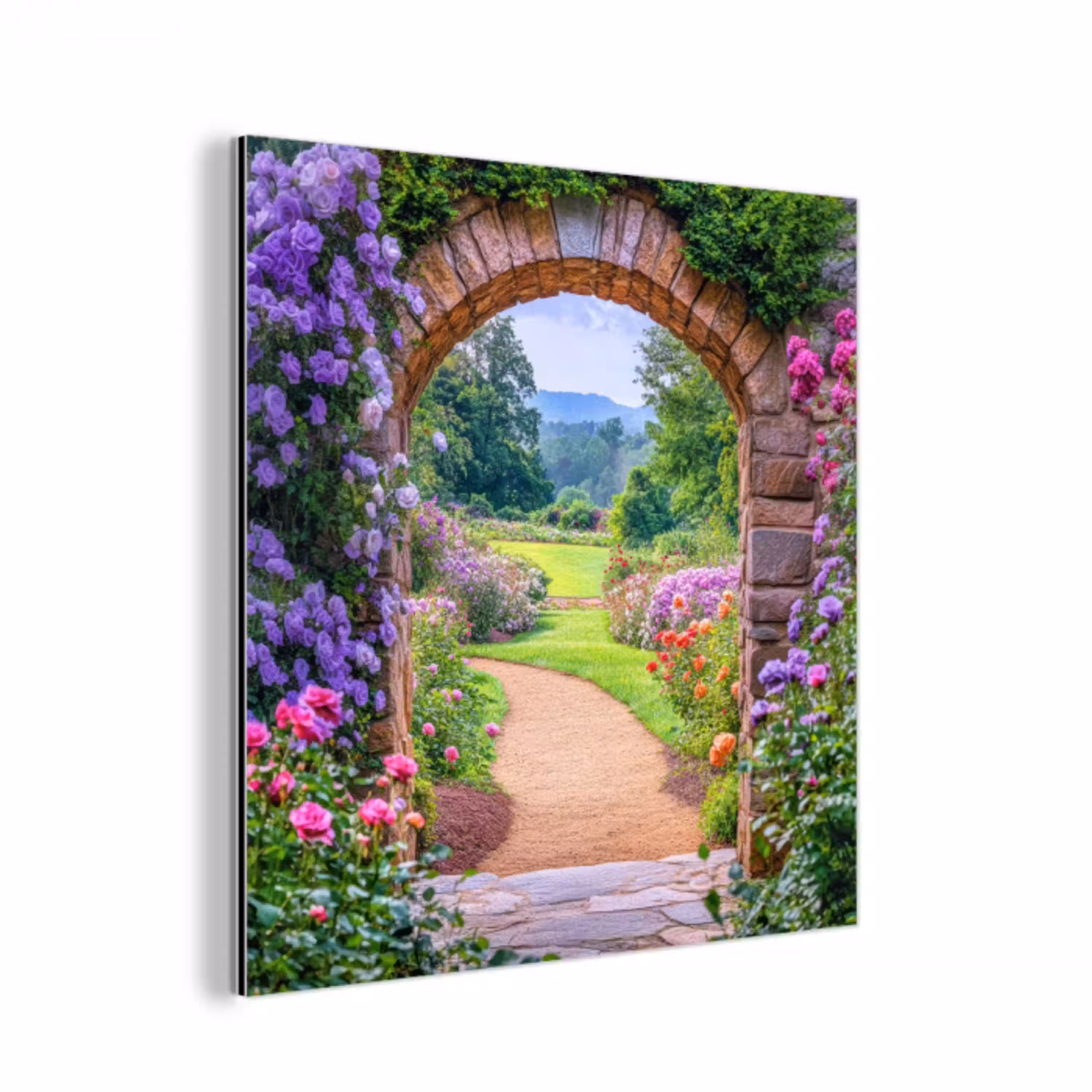Doorkijk - Poort - Bloemen - Tuin aluminium wit klein -3d