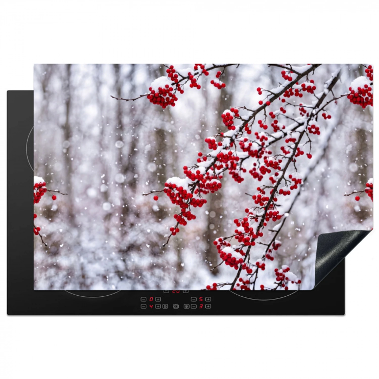 Bessen - Takken - Sneeuw - Winter - Kleurrijk Inductie beschermer vinyl 3mm klein -3d
