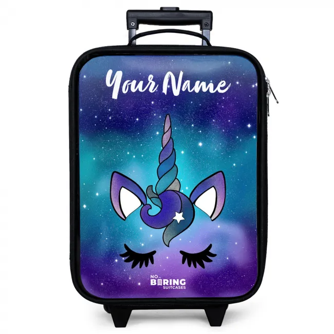 Children's suitcase with name - Unicorn - Starry Sky - Blue