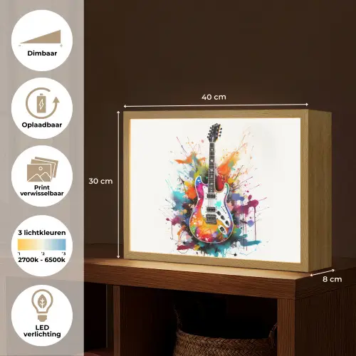 Gitaar - Graffiti - Muziek - Wit Light Box met batterij (Wandlamp) middel -USP_websiteoverzichtNL