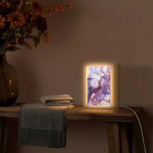 Marmer - Paars - Lila - Goud Light Box met kabel (Tafellamp) klein -sfeer4