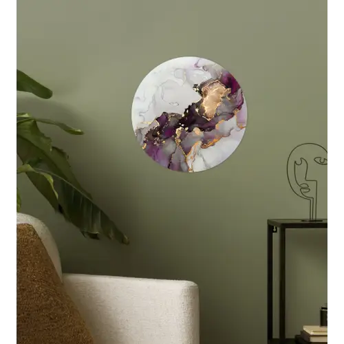 Marmer - Abstract - Goud - Paars Wandcirkel behangsticker klein -sfeer2